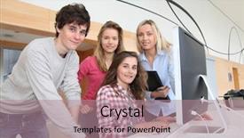  Presentation with group training - PPT layouts enhanced with attending training course at school background and a coral colored foreground