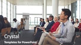  Presentation with diverse business people - Colorful slides enhanced with attention - side view of diverse business backdrop and a dark gray colored foreground