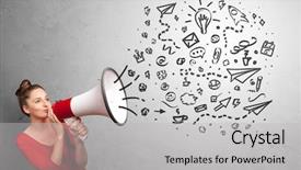  Presentation with attention - Audience pleasing presentation theme consisting of attention symbol - person holding megaphone and yelling backdrop and a light gray colored foreground