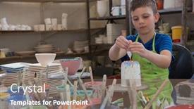  Presentation with pottery - Colorful presentation enhanced with attentive-boy-painting-a-bowl backdrop and a gray colored foreground