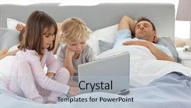  Presentation with sister - Slide deck consisting of attentive boy using a laptop with his sister while their parents are sleeping in the bed background and a light blue colored foreground