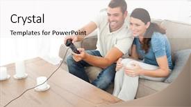  Presentation with video game xbox - Slide set consisting of attentive couple playing video game background and a white colored foreground