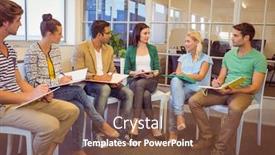  Presentation with creative - Beautiful PPT theme featuring attentive creative business people in meeting at office backdrop and a tawny brown colored foreground