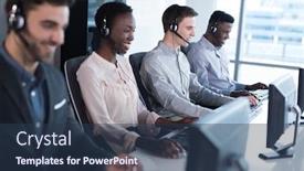  Presentation with customer service - Cool new presentation design with attentive-customer-service-executives-working backdrop and a tawny brown colored foreground