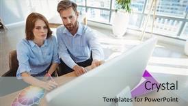  Presentation with personal relationship - Presentation design with attentive executives working over personal background and a  colored foreground