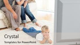  Presentation with television workshops - Beautiful presentation theme featuring children tv - attentive little boy watching television backdrop and a lemonade colored foreground