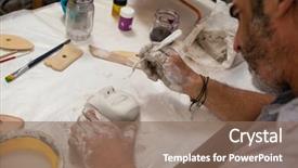  Presentation with class - Amazing slide deck having attentive man molding sculpture backdrop and a  colored foreground