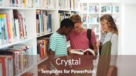  Presentation with school kids reading books - Audience pleasing theme consisting of attentive school kids reading books in library at school backdrop and a tawny brown colored foreground