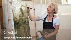  Presentation with canvas - PPT theme enhanced with attentive-woman-painting-on-canvas background and a violet colored foreground