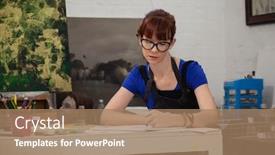  Presentation with sketching - Cool new theme with attentive woman sketching in drawing book at table backdrop and a coral colored foreground