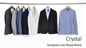  Presentation with black men in suit - PPT theme with professional attire - row of men's shirts suits background and a white colored foreground
