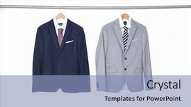  Presentation with t shirt on hanger design - PPT layouts enhanced with professional attire - two men's suits shirt background and a light blue colored foreground