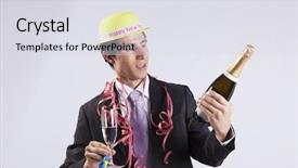  Presentation with new year streamer - Presentation theme consisting of attitude job satisfaction - businessman celebrating the new year background and a  colored foreground