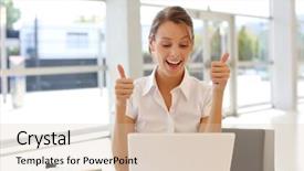  Presentation with employee anniversary work office - Slides having attitude job satisfaction - cheerful office-worker showing thumbs up background and a lemonade colored foreground