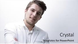  Presentation with close up of young girls - Presentation consisting of attitude job satisfaction - closeup confident young businessman background and a  colored foreground