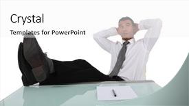  Presentation with head - Amazing PPT theme having attitude job satisfaction - young businessman having a break backdrop and a  colored foreground