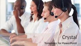  Presentation with team - Presentation consisting of attitude job satisfaction - young motivated business team background and a lemonade colored foreground