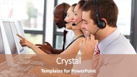  Presentation with call center software - Slides with personal assistant - attractive young businessman working background and a coral colored foreground