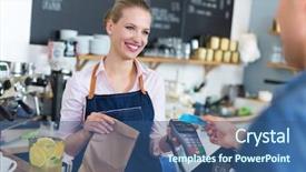  Presentation with bistro - Cool new PPT theme with bistro - waitress serving customer backdrop and a ocean colored foreground