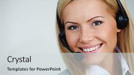  Presentation with sales - PPT layouts with sales agent - woman call with headset background and a light gray colored foreground