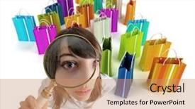  Presentation with detective magnifying glass - Amazing PPT theme having bargin - young woman with magnifying glass backdrop and a coral colored foreground