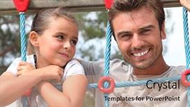  Presentation with playground - Slides featuring attraction park - father and daughter together background and a coral colored foreground