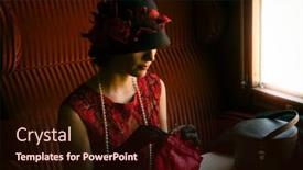  Presentation with steam train - Presentation theme featuring attractive-1920s-woman-in-red background and a wine colored foreground