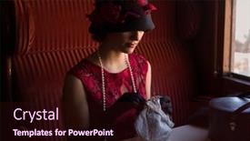  Presentation with steam train - PPT theme with attractive-1920s-woman-in-red background and a wine colored foreground