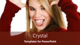  Presentation with faces - Audience pleasing theme consisting of attractive 20 year old hispanic woman making silly faces over white background backdrop and a tawny brown colored foreground