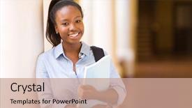  Presentation with college campus - Cool new presentation design with attractive african american female college backdrop and a coral colored foreground