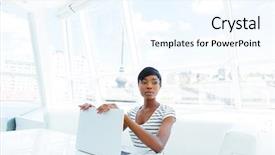  Presentation with accountant - Slide deck featuring attractive african american young woman accountant working in office using laptop background and a cool aqua colored foreground