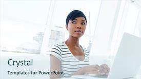  Presentation with accountant - Audience pleasing slide deck consisting of attractive african american young woman accountant working in office using laptop backdrop and a sky blue colored foreground