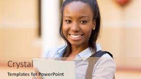  Presentation with american university - Presentation design having attractive afro american university student outside campus background and a lemonade colored foreground