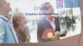  Presentation with airport boarding pass - Cool new PPT layouts with attractive-airport-staff-holding-boarding backdrop and a sky blue colored foreground