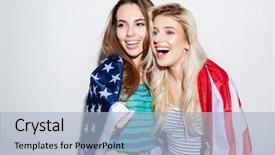  Presentation with feminine - Cool new PPT theme with attractive american women carrying usa backdrop and a  colored foreground