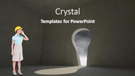  Presentation with keyhole - Theme having attractive architect yelling against keyhole door in dark room background and a dark gray colored foreground