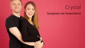  Presentation with racial - Colorful slide deck enhanced with attractive asian and caucasian inter backdrop and a red colored foreground