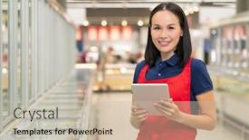  Presentation with working woman - Theme with attractive-asian-woman-wearing-uniform background and a soft green colored foreground