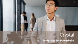  Presentation with formal - Colorful presentation design enhanced with attractive-asian-young-confident-businessman backdrop and a gray colored foreground