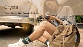  Presentation with vintage - Audience pleasing slide deck consisting of attractive-backpacker-looking-at-vintage backdrop and a coral colored foreground