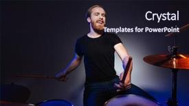  Presentation with drums - Audience pleasing presentation design consisting of attractive bearded man drummer playing backdrop and a wine colored foreground
