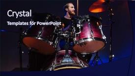  Presentation with drum - Presentation consisting of attractive bearded man drummer sitting background and a wine colored foreground