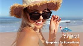  Presentation with summer time - Slide set with attractive-blonde-caucasian-woman-enjoying background and a coral colored foreground