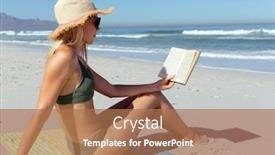  Presentation with sea sun - Presentation design having attractive-blonde-caucasian-woman-enjoying background and a coral colored foreground