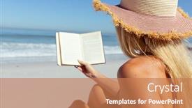  Presentation with sea sun - Audience pleasing presentation consisting of attractive-blonde-caucasian-woman-enjoying backdrop and a coral colored foreground