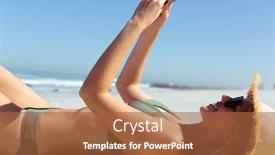  Presentation with summer time - Presentation theme enhanced with attractive-blonde-caucasian-woman-enjoying background and a red colored foreground