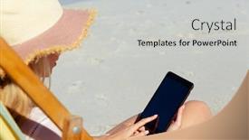  Presentation with summer time - Colorful presentation theme enhanced with attractive-blonde-caucasian-woman-enjoying backdrop and a light gray colored foreground