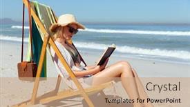  Presentation with summer time - Presentation theme enhanced with attractive-blonde-caucasian-woman-enjoying background and a coral colored foreground