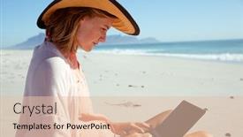  Presentation with sea sun - Presentation design having attractive-blonde-caucasian-woman-enjoying background and a lemonade colored foreground