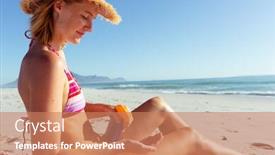  Presentation with sea sun - Cool new presentation design with attractive-blonde-caucasian-woman-enjoying backdrop and a coral colored foreground